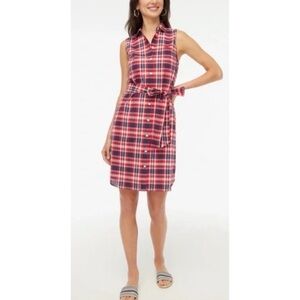 J. Crew Red & Blue Plaid Button Front Sleeveless Cotton Shirt Dress Size 6